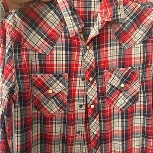 Arizona Jean Company Red and Blue Plaid Button Down Shirt